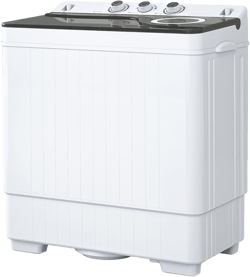 Compact Twin Tub Washing Machine, Anpuce Portable Mini Washer Portable Laundry Washer w/Wash and Spin Cycle Combo Built-in Drain Pump/Semi-Automatic 26lbs Capacity for Camping, Apartments, Dorms, College Rooms, RV’s, White&Gray