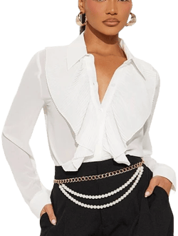Fashion Nova Women's Sleek Look Ruffle Shirt