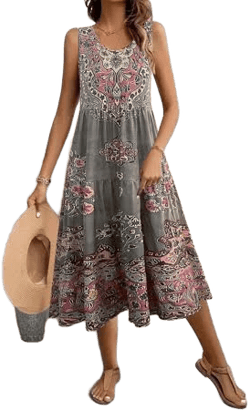 Women's Floral Print U-Neck Sleeveless Dress
