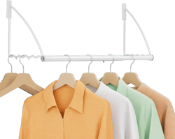 Tajsoon Over the Door Hanger Expandable & Adjustable, Over Door Clothes Hanger Rack for Towel & Coat, Bathroom Over Door Clothes Rack Hooks for Bedroom, Washroom, Fits Doors up to 1¾”, Metal, White