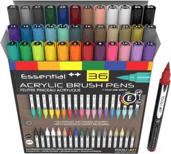 36 Flexible Brush Tip Acrylic Paint Pens Markers Set 1-7mm Line for Rock Painting, Brush Lettering, Scrapbooking, Glass, Mugs, Wood, Metal, Canvas, Fabric, Plastic. Non Toxic Waterbased Quick Drying 1 Count (Pack of 36) Multicolored