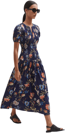 Me+em Women's Floral Garden Print Smocked Cotton Maxi Dress