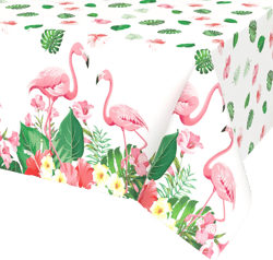 Flamingo Tablecloth, 137*274CM Rectangular, Plastic or Vinyl, Waterproof, Flamingo Party Decorations, Green Pink White-Flamingo, Floral Pattern, All-Season, Suitable for Indoor and Outdoor Use 4" x 0.8" (Rectangular) Green Pink White-flamingo 1