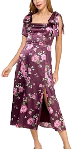 Row A Juniors' Satin Fit & Flare Midi Dress