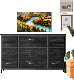 Wooden Dresser For Bedroom, Wide Dresser With 10 Drawers, 55 Inch Tv Stand With Power Outlet