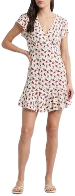 Faithfull The Brand Alba Floral Crepe Minidress in Hazy Rose Deep Red at Nordstrom, Size X-Small