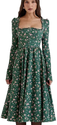 'Delia' Green Floral Print Midi Dress
