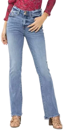 High Waist Double Button Bootcut Jean In Medium Blue