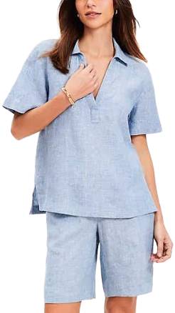 Women's Loft Linen Collared V-Neck Top Size