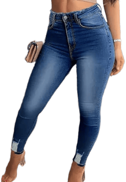 SHEIN Women's Skinny Jeans with Holes and Hairy Edges