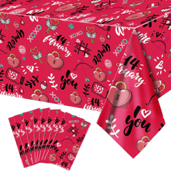 6PCS Valentines Day Tablecloth, Disposable Red Pink Valentine Party Tablecloth Decorations, Rectangular Plastic Valentines Day Table Cover Party Supplies for Birthday Party Decorations, 108 x 54”