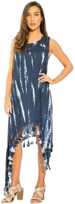 Riviera Sun Women's Asymmetrical Tie Dye Tassel Sundress