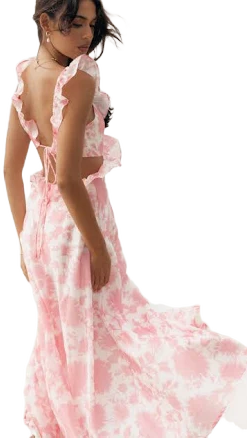 Petal & Pup Women's Rori Floral Ruffle Cutout Maxi Dress