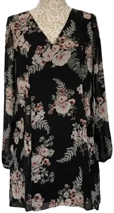 Bcbgeneration Women's Floral-Print Long Sleeve Bow-Back Shift Dress