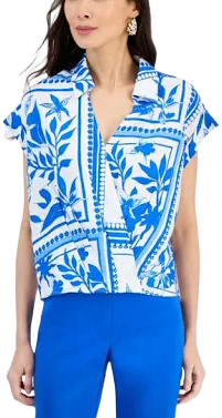 I.N.C. International Concepts Women's Printed Short-Sleeve Surplice Blouse