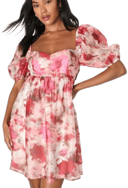 Lulus Floral Organza Babydoll Mini Dress