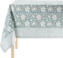 over&back Hand-Screened Tablecloth - Dining Table Cover - Each Tablecloth is Unique - 100% Cotton - Machine Washable - Kitchen and Home Decor - Blue Floral - 70x108 Blue Floral Tablecloth | 70x108