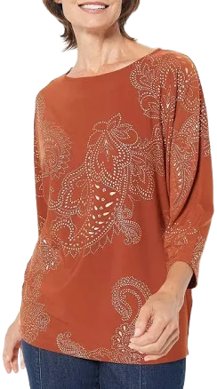Susan Graver Petite Foil Printed Liquid Knit Tunic, Size Petite 1X, Black