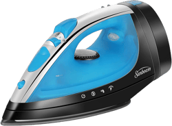Sunbeam Steammaster Steam Iron, 1400 Watt, Large Anti-Drip Stainless Steel Nonstick Soleplate with 8' Retractable Cord, Horizontal or Vertical Shot of Steam and 3-Way Auto Shut-Off, Black/Blue Black/Blue Medium