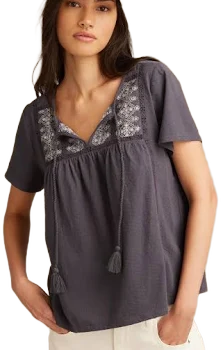 Lucky Brand Women's Pintuck Embroidered Tunic