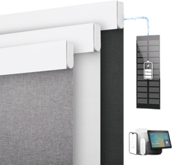 DENFOON Motorized Blinds with Remote control, Custom Blackout Smart Blinds [with Cover],Electric Blinds with Complimentary Solar Panel, Cordless Automatic Roller Shades for Windows (Black，30"W x 72"H) C-black (Solar Panels Charging) 30"W x 72"H
