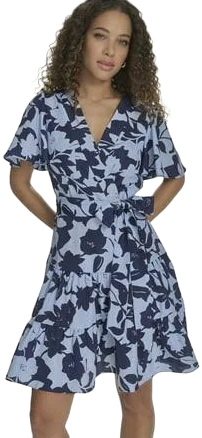 Falling Flowers Women's Floral V-Neck Flutter Sleeve Fit & Flare Dress