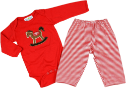 Baby Boy Christmas Applique Shirt - Boys Bodysuit Outfit for Christmas - Rocking Horse Applique Clothing Sets - Little Boy Christmas Outfit