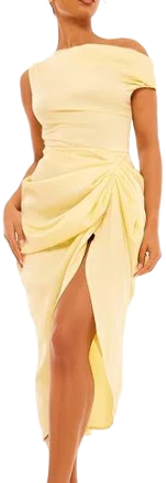 Off The Shoulder Draped Satin Midi Dress