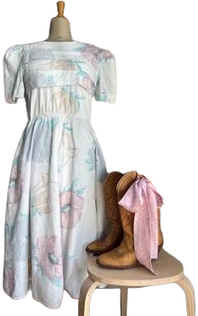 Vintage 1980s Floral Puff Sleeve Midi Dress