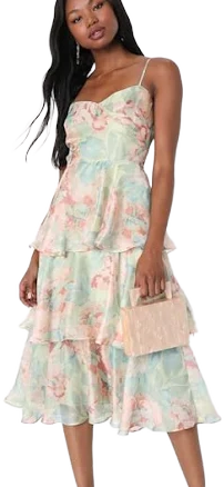 Lulus Floral Print Tiered Midi Dress