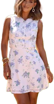 Women's Floral Cotton Polyester Blend Mini Dress