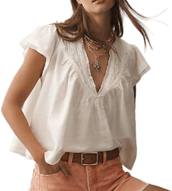 Anthropologie Linen-Blend Short-Sleeve Smocked Blouse