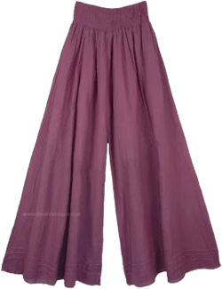 TLB Wide Leg Cotton Palazzo Pants with Shirred Waist
