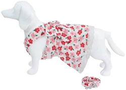 Pet's Flowers Print Bowknot Lace Trim Dress with Leash
