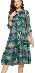 Floral Printed Ruffle A-Line Midi Dress