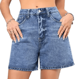 Women's Casual Denim Shorts with Frayed Hem and Slash Pockets