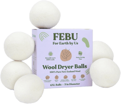 FEBU Wool Dryer Balls, 6-Pack, XL | 100% New Zealand Wool | Natural, Reusable Fabric Softener | Alternative to Dryer Sheets | Reduces Wrinkles, Shortens Drying Time, Zero Waste
