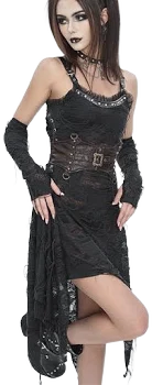 Women's Gothic Lace Ripped Hem Arm Sleeve Dress