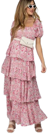 Pinkblush Pink Floral Square Neck Ruffle Layered Maternity Maxi Dress