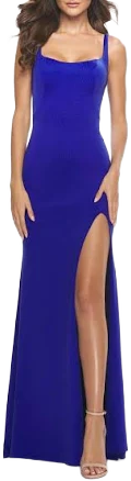 La Femme Women's Simple Chic Long Jersey Gown with Square Neckline