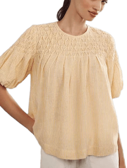 Anthropologie Liza Puff-Sleeve Smocked Linen Top