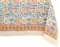 ATOSII Clover Yellow 100% Cotton Rectangle Fall Tablecloth, Handblock Floral Print Linen Table Cloth for Kitchen Dining I Parties, Outdoors, Christmas, Thanksgiving I 72 X 140 Inches I 12 Seater Clover 140" x 72" (Rectangular)