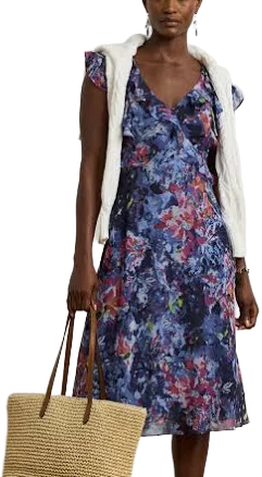 Ralph Lauren Women's Floral Print Ruffle-Trim Georgette Midi Dress