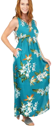La Cera Sleeveless Floral Printed Rayon Maxi Dress