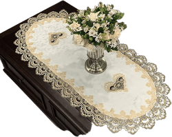 Coffee Table Cloth for Living Room Center Table Doilies Embroidery Lace Tablecloth Home Dining Coffee Table Cover Centerpiece Decor 19.7×43.3 Inch Oval Grey Lace, Pure White, Elegant Gold, Cream White, Champagne Gold, Classic Gold, Embroidered Translucent 31.5" x 15.7" (Oval)