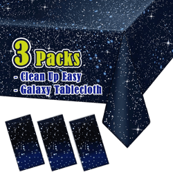 3 Packs - Space Tablecloth, Galaxy Themed Plastic Table Cover, Disposable Plastic Star Party Table Cover, 54’’ x 108’’, Fit for 8 Ft Table, for Home Decoration