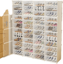 Shoe Rack Organizer,12-Tiers Stackable ,96 Shoes Organizer Cabinet , Clear Plastic Shoe Boxes, Stackable Shoe Boxes Durable Modular Shoes Organizer Expandable 96 Shoe Rack for Heels,Boots,Slippers 12-Row,4-Line