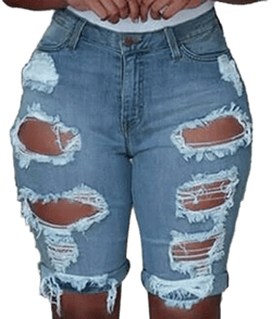 Women's High-Waist Slim Fit Stretchy Ripped Jean Shorts
