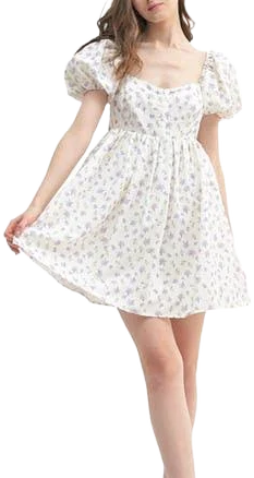 All in Favor Women's Floral Puff Sleeve Babydoll Minidress