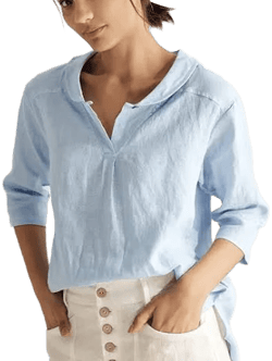 Women's Linen Shawl V-Neck Half Sleeve Blouse